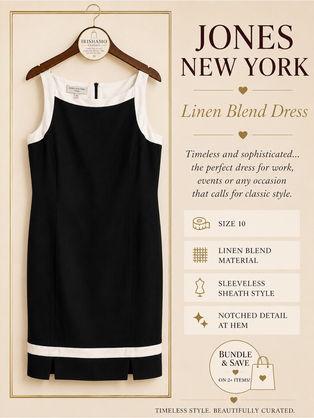 Jones New York Classic Black & White Linen Sheath Dress Size 10